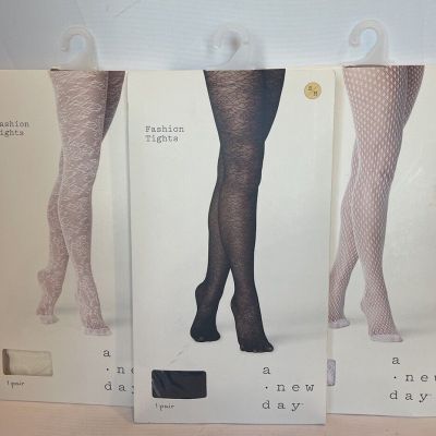 3 Pack A New Day Women's Fashion Tights Size S/M Tofu, Ebony, White-  Lot Of 3