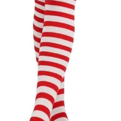 Christmas Knee / Thigh High Stockings For Woman or Teen Red & White Stripes Qty1