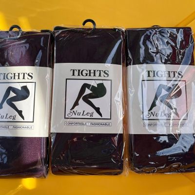 6 New Footed Opaque Black Pantyhose Tights Lot One Size Fits 5’-5’8”,100-165 Lbs