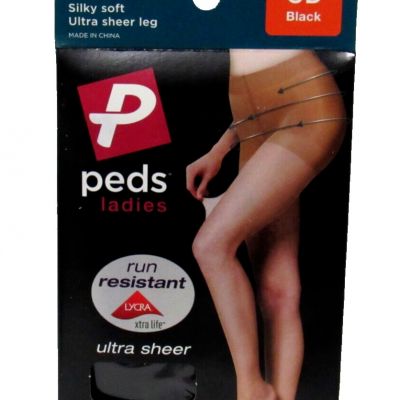 Peds CD Black Run Resistant Pantyhose Smooth Shaping Control Top Ultra Sheer