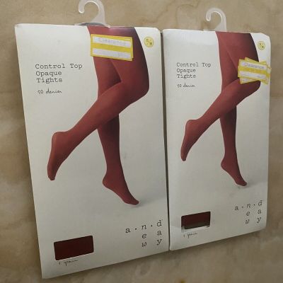 A NEW DAY SEXY BEAUTIFUL WOMEN CONTROL TOP OPAQUE TIGHTS LOT 2 SALSA REDSIZE S/M