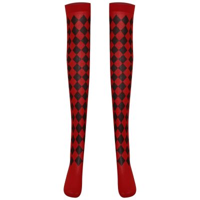 US Womens Socks Halloween Stockings Nightclub Clown Cosplay Contrast Thigh-Highs