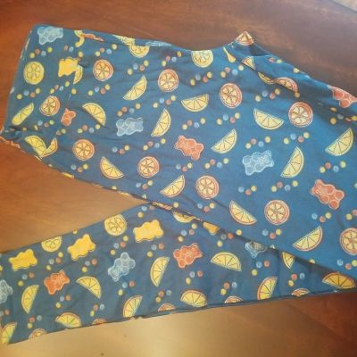 LuLaRoe Leggings OS, Blue With Fruit Bears Lemons, NWT