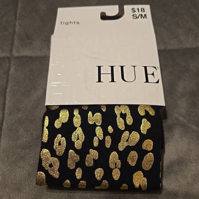 Hue Black/Gold Metallic Foil Leopard Tights Size S/M