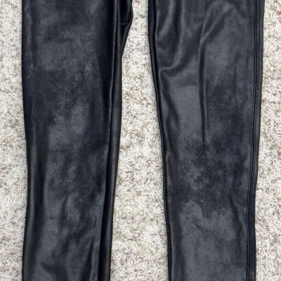 Women's SPANX Shiny Leatherette Shimmer Metallic Black Leggings Pants Medium