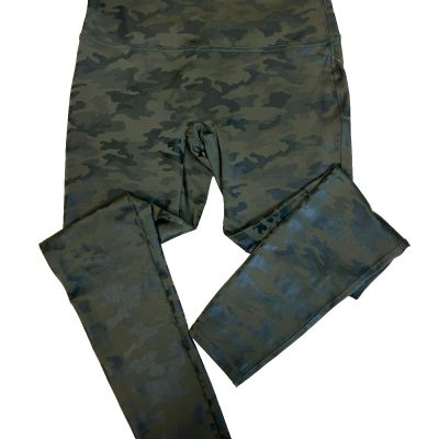 Spanx Ankle Legging Green Camo Wide Stretch Waist Band Tummy Control Panel SZ XL