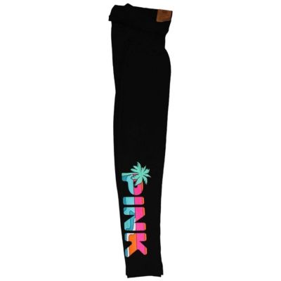 New Victoria's Secret Pink Mid Rise Fold over Leggings PINK Palm Tree Logo Small