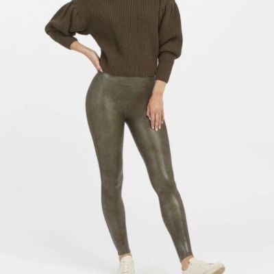 Spanx Shiny Olive Croc Print Preppy Minimalist Career Shapewear Leggings L