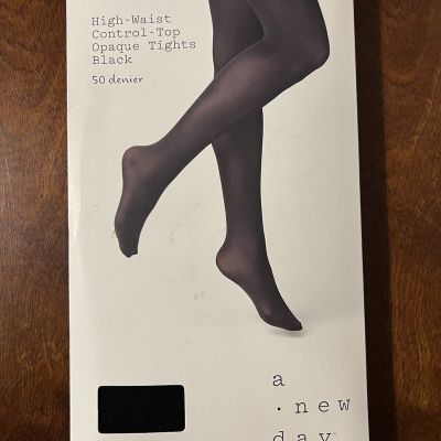 A New Day Womens 50D High Waist Opaque Control Top Tights - Black - 1X/2X