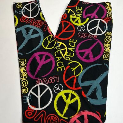 NEW LuLaRoe OS Leggings BLACK Colorful Hippie USA America PEACE SYMBOL Woodstock