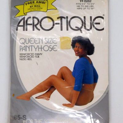 Afro-Tique Queen Size Pantyhose Hose White Reinforced Panty Toe Nude Heel