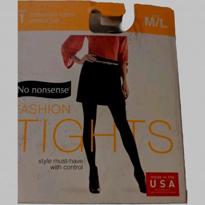 New No Nonsense Wm's Black Fashion Tights Control Top, Diamond Pattern-Size M/L