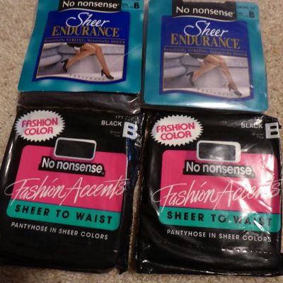 4 Pr No Nonsense Fashion Accents & Sheer Endurance Pantyhose Black & Sable Sz B