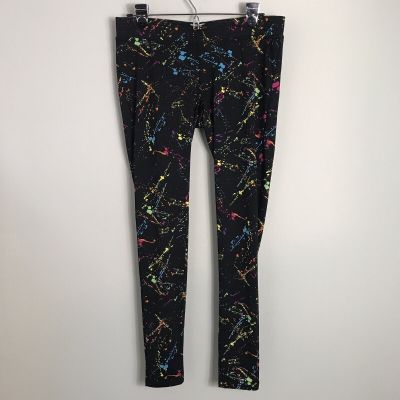 Tipsy Elves Women's Leggings-Black with Bright Splatter Print-Size Medium