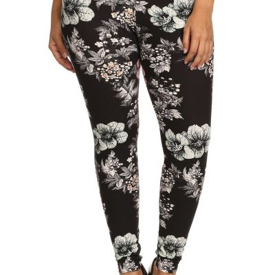 Plus Size Floral Graphic Printed Jersey Knit Legging With Elastic Waistband Deta