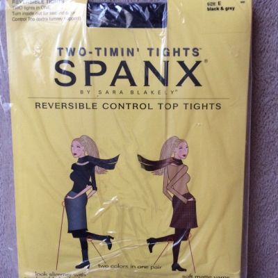 Spanx sz E  Black/Grey Two Timin Tights Reversible  Control Top Tights # 005 NWT