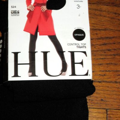 Hue 2 Pair Pack Opaque Control Top Tights Size 3 Black New