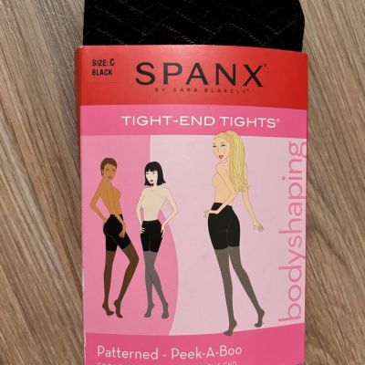 SPANX Bodyshaping Tight-End Tights Womens SIZE C Patterned Peek-A-Boo Black NEW