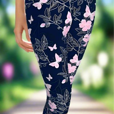 NEW Women  Sz 12-20 Pink Butterfly Leggings YOGA WAIST (feels soft as lularoe)