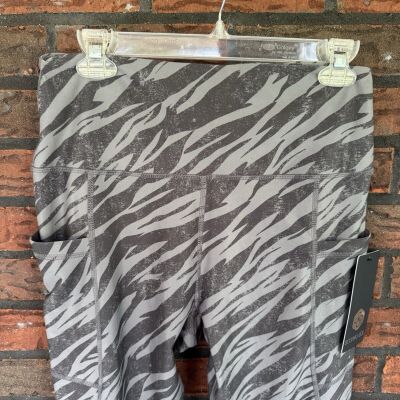 NWT Black/Gray Tiger/Zebra Leggings Small Stretch Workout Athleisure Pants Pocke