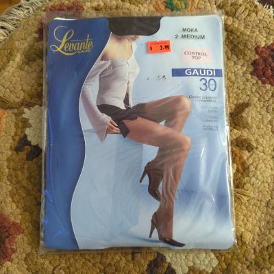 New Levante Gaudi 30 Control Top Pantyhose Size 2 Medium Moka Brown Made Italy