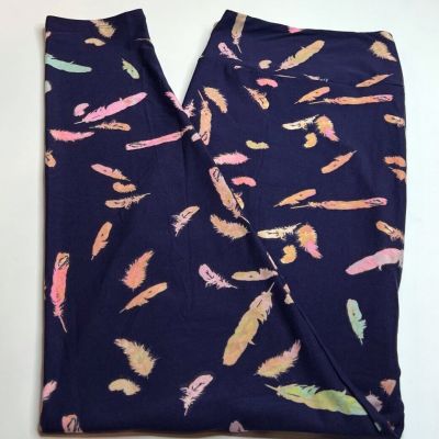 NEW LuLaRoe TC2 Leggings BLUE GREEN TAN PINK Colorful Tribal FEATHER Plume Bird