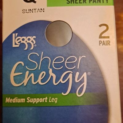 L'eggs Sheer Energy/2 pair Q- SUNTAN/MEDIUM SUPPORT LEG NEW IN BOX!