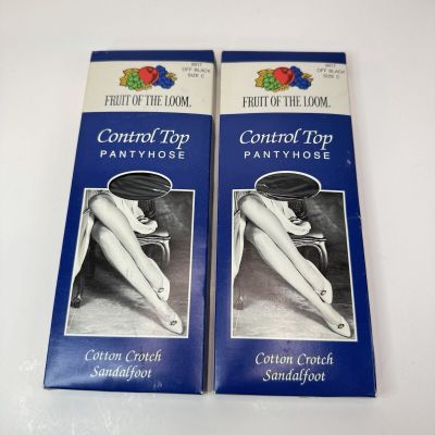 Fruit Of The Loom Pantyhose Off Black Control Top 9017 Nylons Size C Vintage NOS