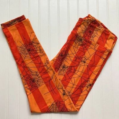 ????NWT LuLaRoe TC leggings Halloween orange vertical stripes black spiderweb NEW