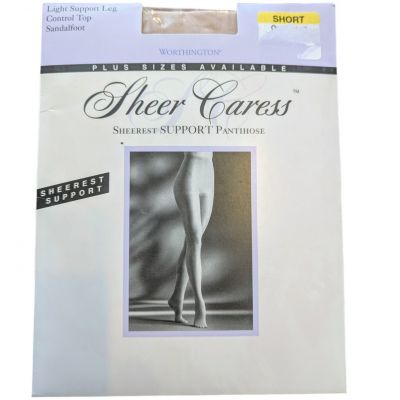 Vintage SHEER CARESS, EXTRA SHEER SUPPORT PANTYHOSE Sandalfoot WORTHINGTON SHORT