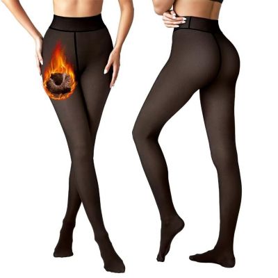 Vertvie Fleece Lined Tights Women Crotch One Seam Line Warm Sheer Pantyhose F...