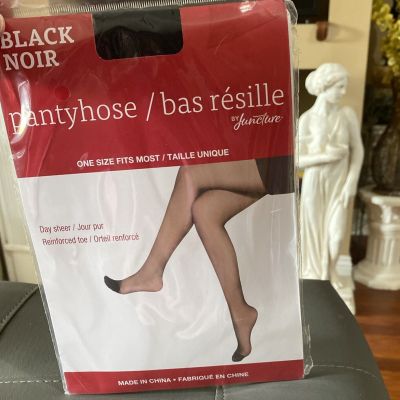 Juncture Day Sheer Black Reinforced Toe Pantyhose/Tights One Size (S/M/L)