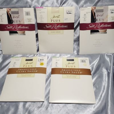 NEW HANES PANTYHOSE SHEER HOSIERY SILK REFLECTIONS 5 PAIRS SZ PLUS PETITE