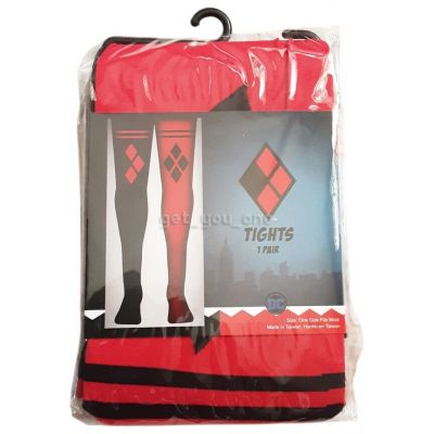 NEW DC Comics Harley Quinn Cosplay Tights Red/Black Diamond One Size 1 Pair