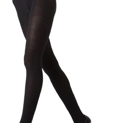 MeMoi Boston Ribbed Cotton Tights for Women, Cozy and Small-Medium, Black