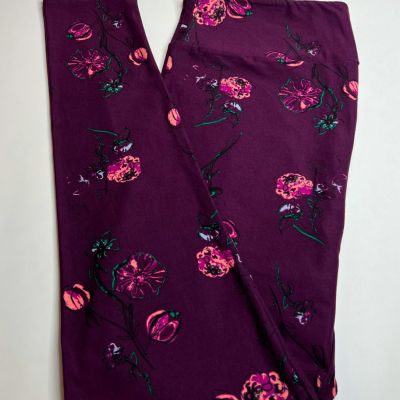 NEW LuLaRoe TC Leggings PLUM PURPLE MAGENTA Peach Green COLORFUL Flower Romantic