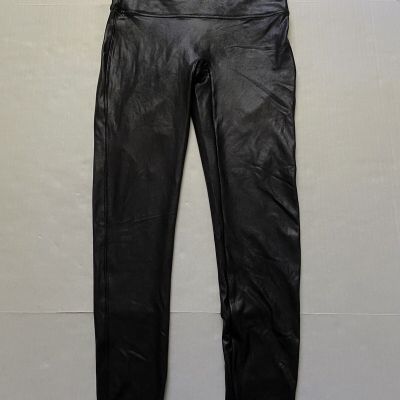 Spanx Leggings Womens XL Faux Leather Black Coated Clubbing Shiny Skinny