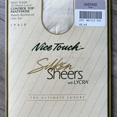 NIP Nice Touch Silken Sheers With Lycra Control Top Pantyhose Sz Average Pearl