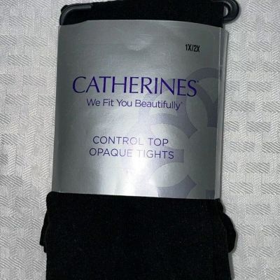 Catherines Plus Size Tights Size 1X / 2X Opaque Black Control Top