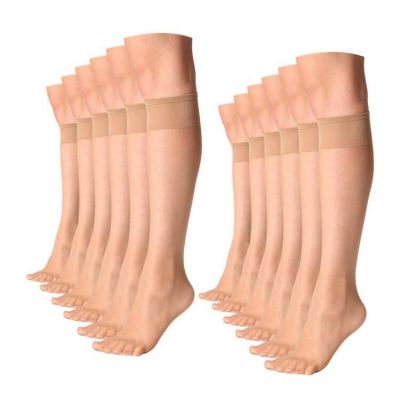 Sheer Knee High Stockings For Women Nylon One Size 12 Pairs Natural Nude