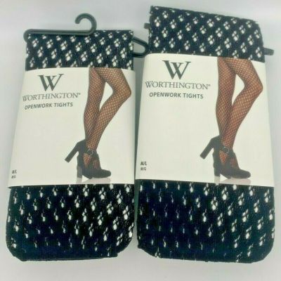 2 pr Worthington Diamond Openwork Tights - Fashion Tights in S/M and M/L