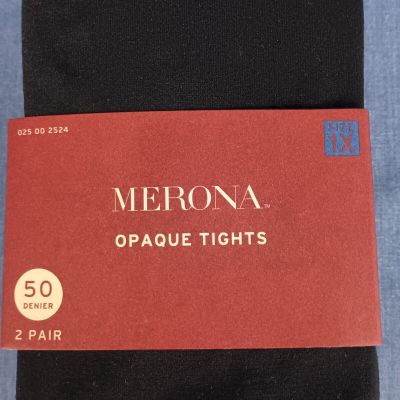 2 Pair Merona Opaque Black Tights Size 1X New 50 Denier