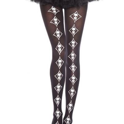 sexy MUSIC LEGS opaque SKULLS bones DIAMOND halloween STOCKINGS pantyhose TIGHTS