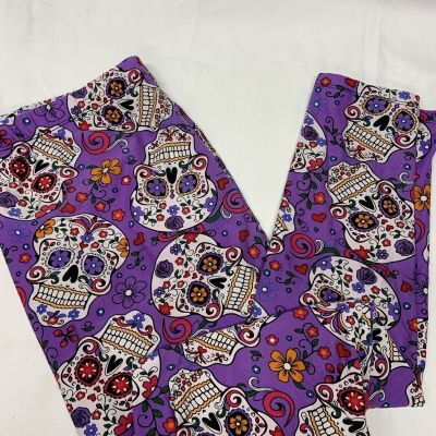 New Sugar Skull Leggings, Plus One Size (fits Sizes 12 To 18), Purple, Ankle L