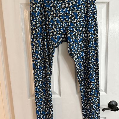 LuLaRoe Women's Tall & Curvy Leggings Blue Bumble Bee Pattern EUC