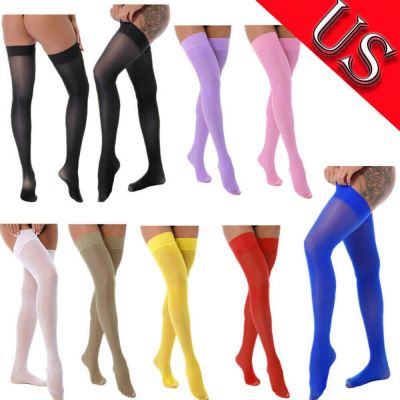 US Women Thigh High Stockings See-Through Over The Knee Stockings Glossy Socks