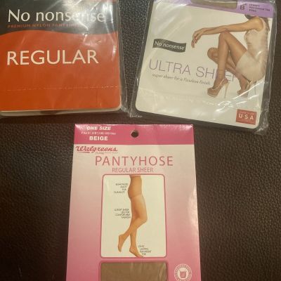 LOT OF 3   VINTAGE PANTY HOSE  2 NO NONSENSE AND 1 WALGREENS NEW IN PACKAGE