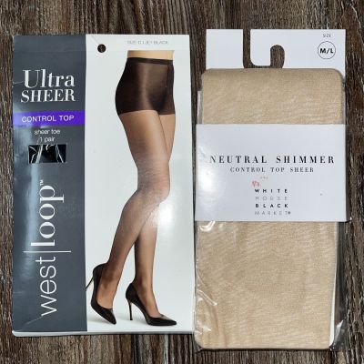 1-Westloop Ultra Sheer Control Top Size C Jet Black Sheer Toe &1-Neutral Shimmer