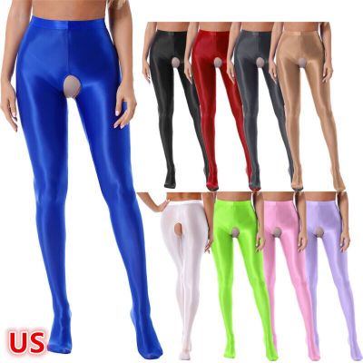 US Women Shiny Pantyhose High Waist Hollow Out Pants Stretchy Stockings Trousers