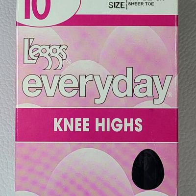 L'eggs Everyday Knee Highs Open Box *7 Pair* One Size Off Black Sheer Toe